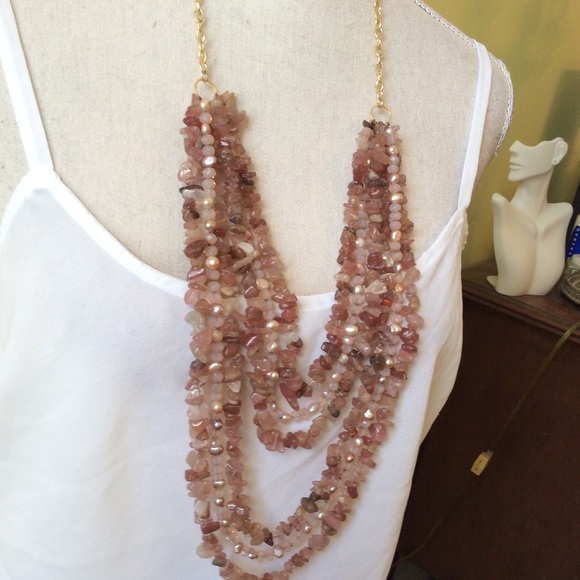 Pretty Multi Strand Layered Genuine Stone Necklace - Picture 5 of 9